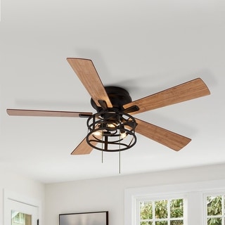 52" Farmhouse Black Ceiling Fans with Lights Pull Chain, 5 Blade - 52 Inch