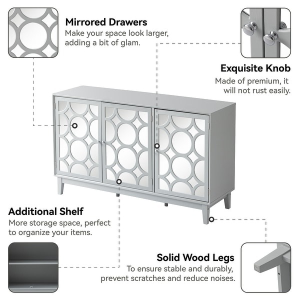 COZAYH Modern Contemporary Accent Cabinet, Mirror Chest for Bedroom, Living Room, Entryway, Light Gray