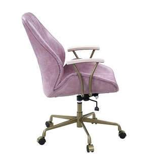 Modern Swivel Adjustable Office Chair Makeup Chair in Top Grain Leather with Gold Plating Base and Legs