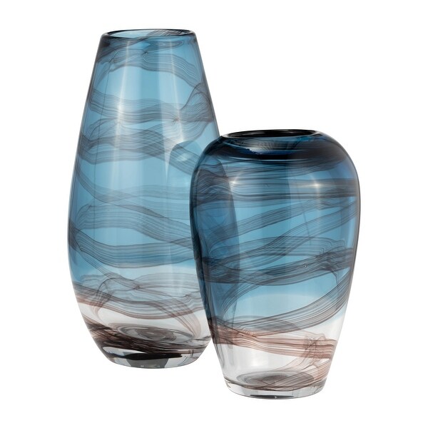Sagebrook Home Glass, 9"H Swirl Vase, Blue, , 9"H, - 6.0" x 6.0" x 9.0"