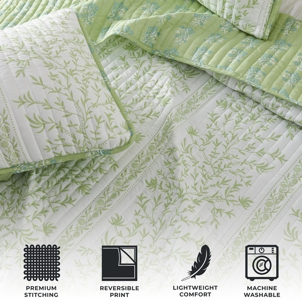 Premium Floral Striped Microfiber Quilt Set With Shams