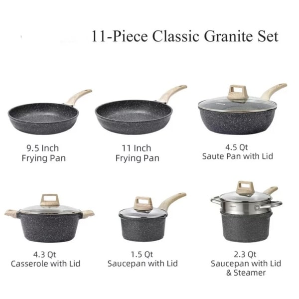 Nonstick Pots and Pans Set, 11 Pcs Granite Stone Kitchen Cookware Sets
