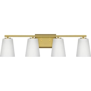 Vertex Collection Four-Light Brushed Gold Etched White Glass Contemporary Bath Light - 29 in x 6.25 in x 7.5 in