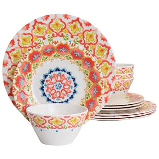 Laurie Gates California Designs Tamayo 12 Piece Melamine Dinnerware Set in Multi-Color - 12 Piece
