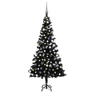 vidaXL Artificial Christmas Tree with LEDs&Ball Set Black 59.1" PVC
