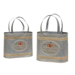 2/Set Pumpkin Patch Farms Galvanized Totes - H - 12.00 in. W- 9.00 in. L- 5.00 in.