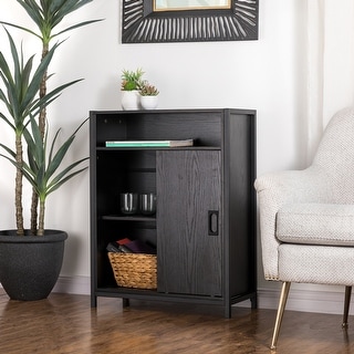 Glitzhome 33"H Modern Storage Wooden Floor Cabinet with Double Sliding Doors