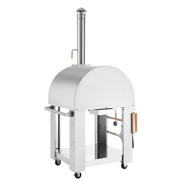 Empava Freestanding Stainless Steel Outdoor Wood-fired Oven Pizza Maker with thermometer and wheels