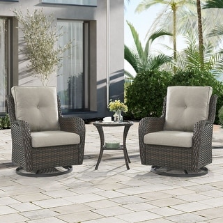 Outdoor 3-piece Steel Wicker Swivel Chair Table Set