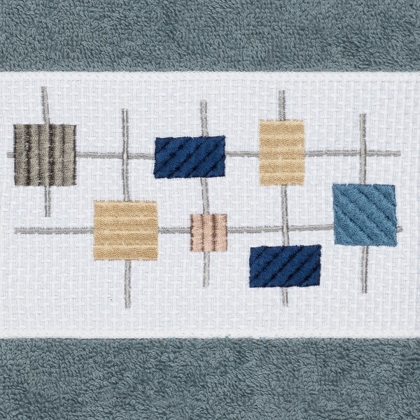 Authentic Hotel and Spa Turkish Cotton Squares Embroidered Teal Blue 4-piece Towel Set