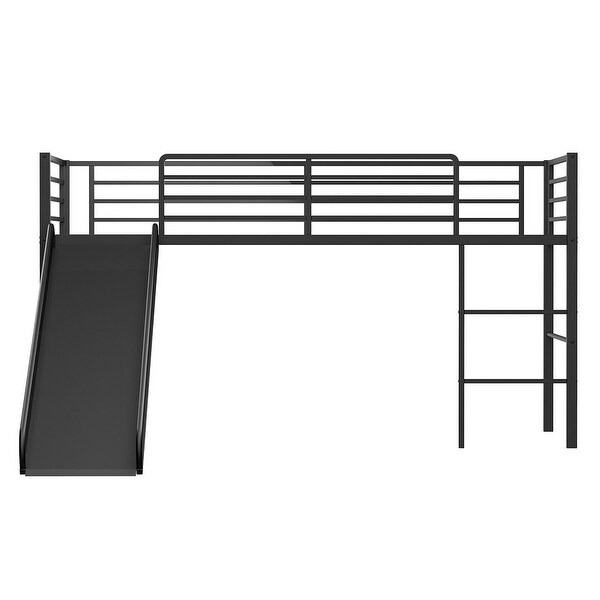 Gymax Twin Metal Loft Bed with Slide Guardrails Built-in Ladder Low