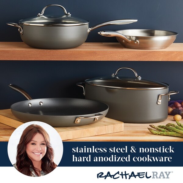 Rachael Ray Hard Anodized Nonstick Cookware Oval Sauté Pan with Helper Handle and Lid, 5-Quart, Gray