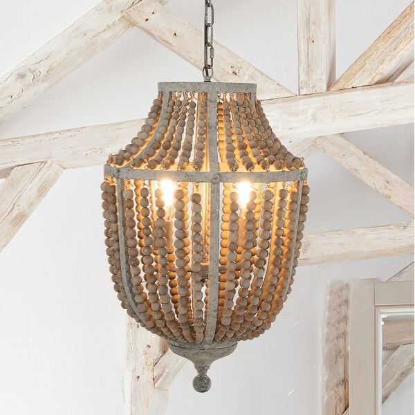 Metal and Draped Wood Bead Chandelier