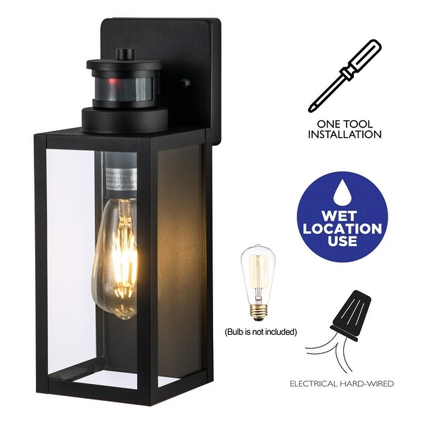 2-Pack Motion Sensing Dusk to Dawn Matte Black Outdoor Wall Lantern