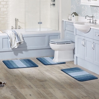 WaLensee 3Pieces Anti-Slip Bath Rug Set, Non-Slip Bathroom Rugs Contour Mat