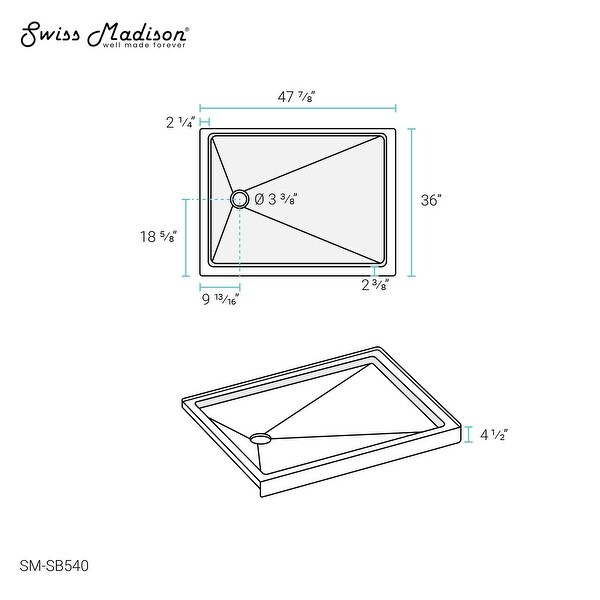 Carré 48" x 36" Acrylic White, Single-Threshold, Left Drain, Shower Base