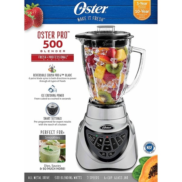 Oster Pro 500 900 Watt 7 Speed Blender in Chrome with 6 Cup Glass Jar