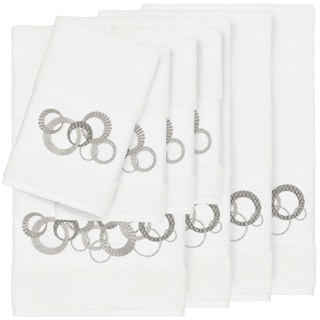Authentic Hotel and Spa Turkish Cotton Circles Embroidered White 8-piece Towel Set