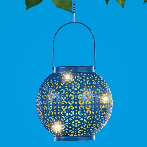 Solar Powered Hanging Cut-Out Shadow Lantern - 7.250 x 6.500 x 6.500