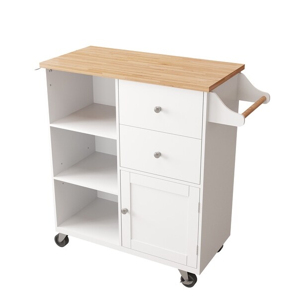 Kitchen Cart on 4 Wheels with 2 Drawers and 3 Open Shelves