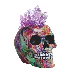 Q-Max 7"W LED Light Rainbow Punk Skull with Mohawk Crystal Hair Statue Fantasy Night Light Decoration Figurine