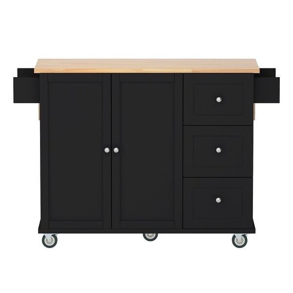 Kitchen Island with Solid Wood Top and Locking Wheels