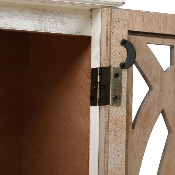 Farmhouse White and Natural Wood Cathedral Storage Wall Cabinet - 23.6" H x 18.9" W x 8.27" D