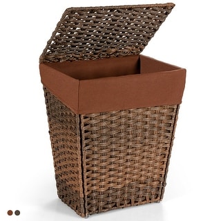 Gymax Handwoven Laundry Hamper Foldable w/Removable Liner, Lid & - 17.5'' X 12'' X 21''