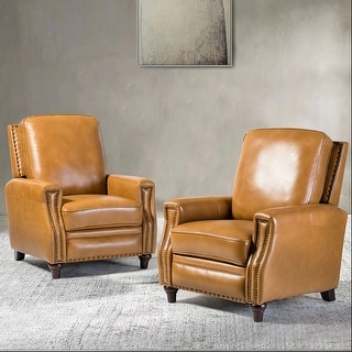 Cigar Mid-century Genuine Leather Recliner with Nailhead Trim Set of 2 by HULALA HOME