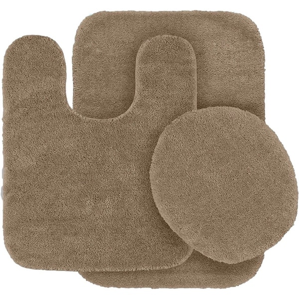 3 pc Solid Taupe/Tan Color Bathroom Rug Set,20" x 20" - Natural/Diamond - 2' x 3' Oval