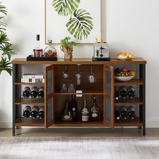 55" Wide Buffet Table with Glass Rack and Wine Bottle Rack
