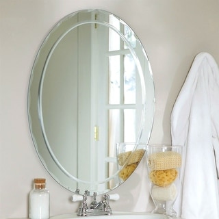 Oval Frameless Bathroom Vanity Wall Mirror with Beveled Edge Scallop Border - 31.5L x 23.5W x .5D in.