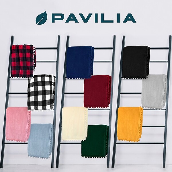 Microfiber Pom Pom Fleece Blanket Black