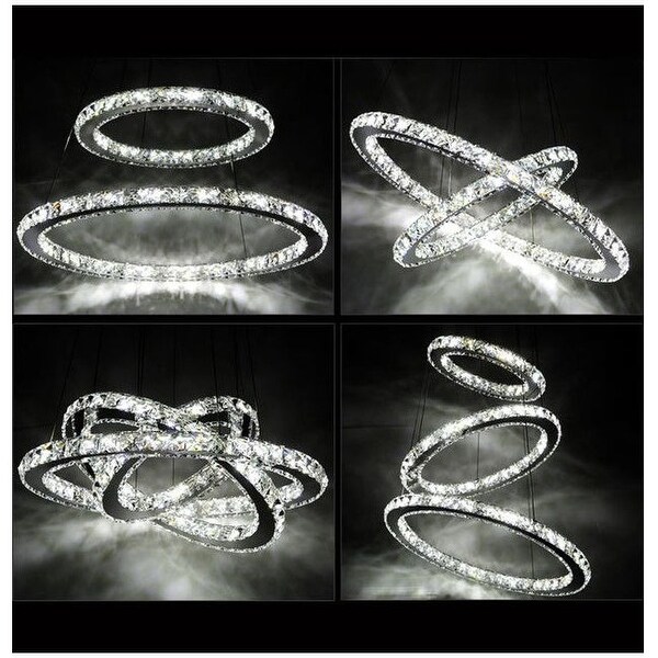 DIMMABLE Modern LED K9 Crystal Chandelier Pendant Lamp Flush Mount Ceiling Light Fixture - 32" - Chrome