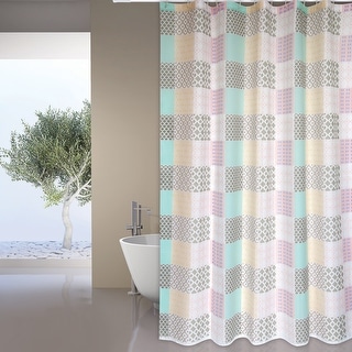 Extra Long Shower Curtain 72 x 78 Inch MSV France Polyester Fabric Patchwork Look Mellow