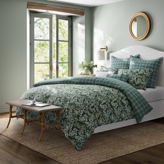 Laura Ashley Bramble Floral Cotton Green Duvet Cover Bonus Set
