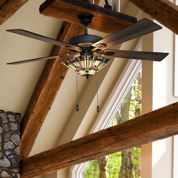 Copper Grove Orson Bronze Metal/Stained Glass 5-blade 52-inch Craftsman Ceiling Fan - 52"L x 52"W x 20"H - 52"L x 52"W x 20"H