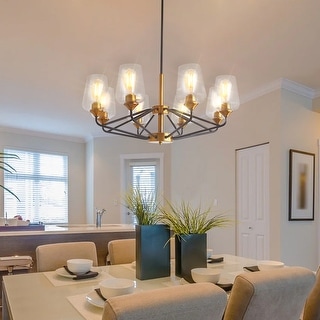 Modern Farmhouse 8-Light Black Gold Chandelier Linear Glass Island Lights