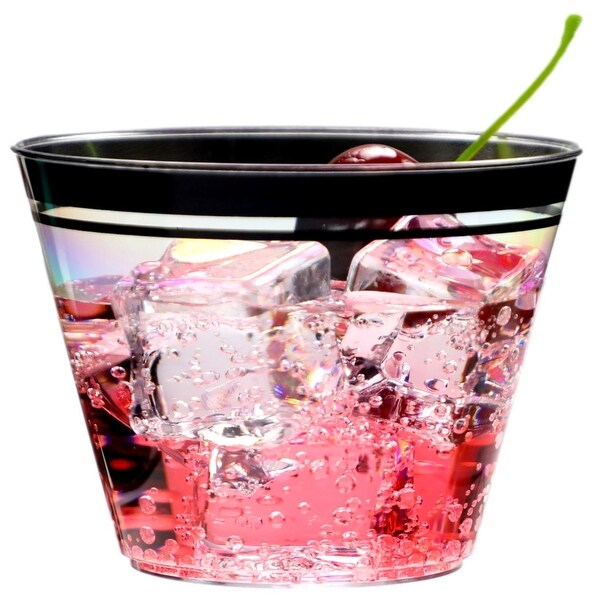 Clear Colored Rim Plastic Disposable 9 Ounce Party Cups (110 Cups) - 9 ounces