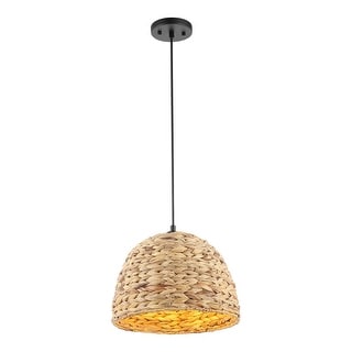 WINGBO Farmhouse Dome Chandelier Natural Material Hand-Woven Hanging Lamp, One-Light Hanging Pendant Lighting Fixtures - N/A
