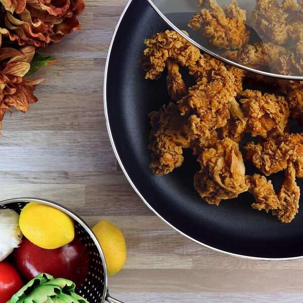 Better Chef 14 Inch Red Aluminum Deep Fryer Pan with Glass Lid - 14 Inch