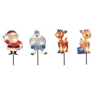 4 Lighted Rudolph Friends Christmas Pathway Markers Clear Lights - Blue