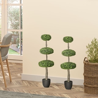 HOMCOM Set of 2 Artificial Plants Boxwood Topiary Trees in Pots - Green