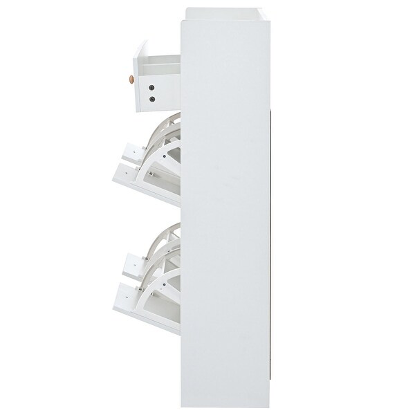 2-Tier Shoe Rack Cabinet with 4 Flip Drawers, White Free Standing Storage Organizer