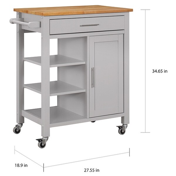 Porch & Den Scotsmeadow Solid Wood Kitchen Cart with Natural Wood Top