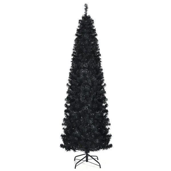 Costway 7ft Pre-lit PVC Christmas Pencil Tree Black w/ 350 LED Lights