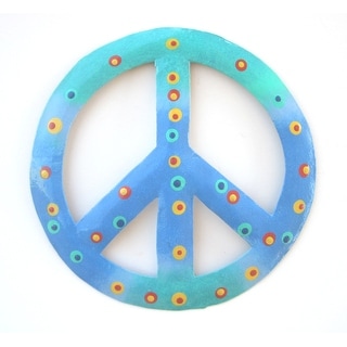 Coastal Teal Blue Peace Sign 8 Inch Wall Decor Haitian Metal
