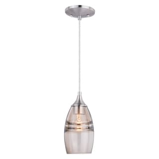 Milano Satin Nickel Mini Pendant Ceiling Light Amber Fog Glass - 4.75-in W x 9.75-in H x 4.75-in D