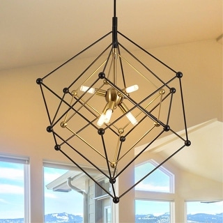 Geometric Chandelier 6-Light Pendant Lights Modern Minimalist Black And Gold Metal Finish