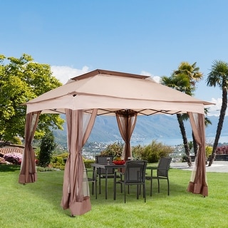 Outsunny 11' x 11' Pop Up Gazebo Canopy with 2-Tier Soft Top, and Removable Zipper Netting, Event Tent with Storage Bag